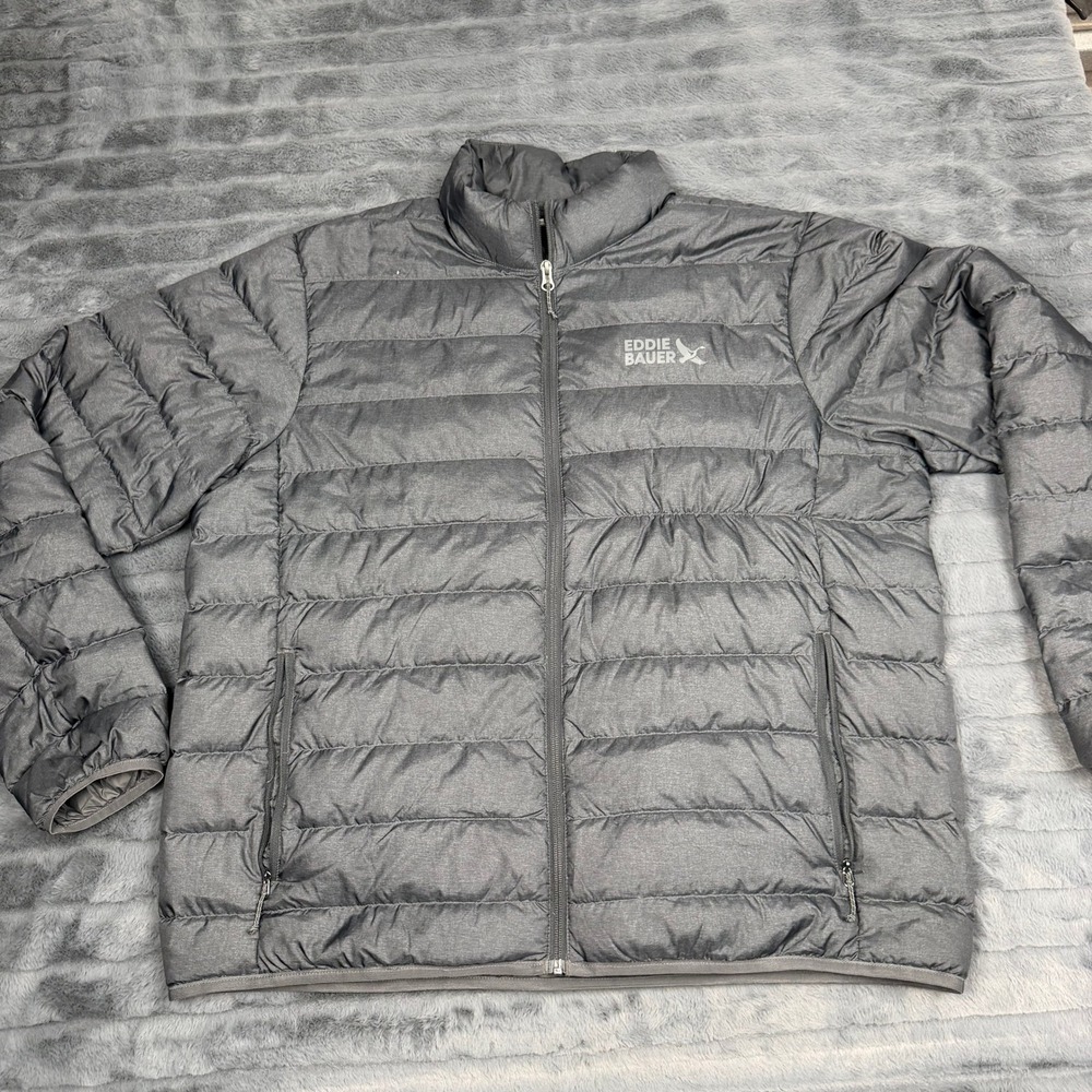 Eddie Bauer Mens Down 650 Puffer Jacket Gray Heather XL Full Zip 13172